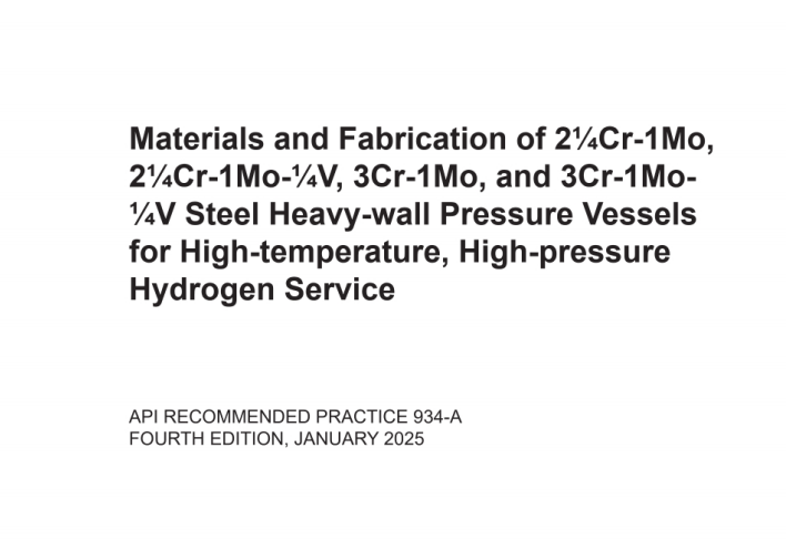 API RP 934-A:2025 pdf download,Materials and Fabrication of 2¼Cr-1Mo, 2¼Cr-1Mo-¼V, 3Cr-1Mo, and 3Cr-1Mo-¼V Steel Heavy-wall Pressure Vessels for High-temperature, High-pressure Hydrogen Service.