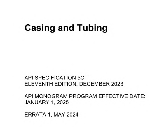 API SPEC 5CT:2023+ERR 2:2024 pdf download - Casing and Tubing